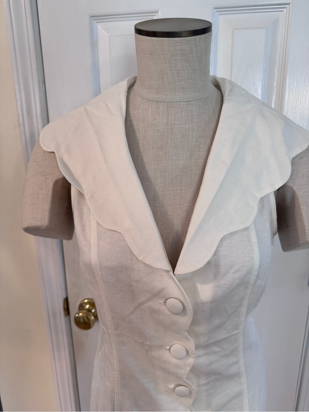 Rachel Parcell Scallop Collar Dress White Linen Blend Button Front Dress NWT S - Picture 4 of 16